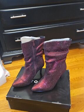 torrid Glittered Burgundy Pointed-Toe Stiletto Mid-Calf Boots